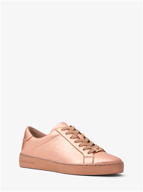 michael kors irving silver|Irving Metallic Leather and Logo Sneaker .